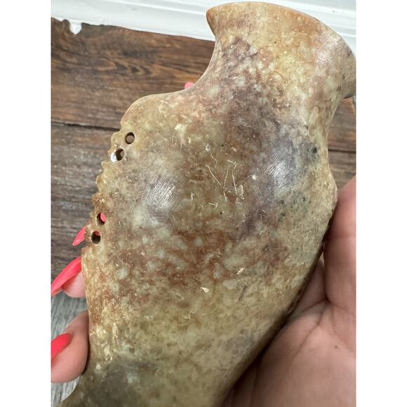 Vintage Carved Soapstone Vase 8” Pedestal Floral Relief Asian Boho MCM Eclectic - Picture 8 of 13